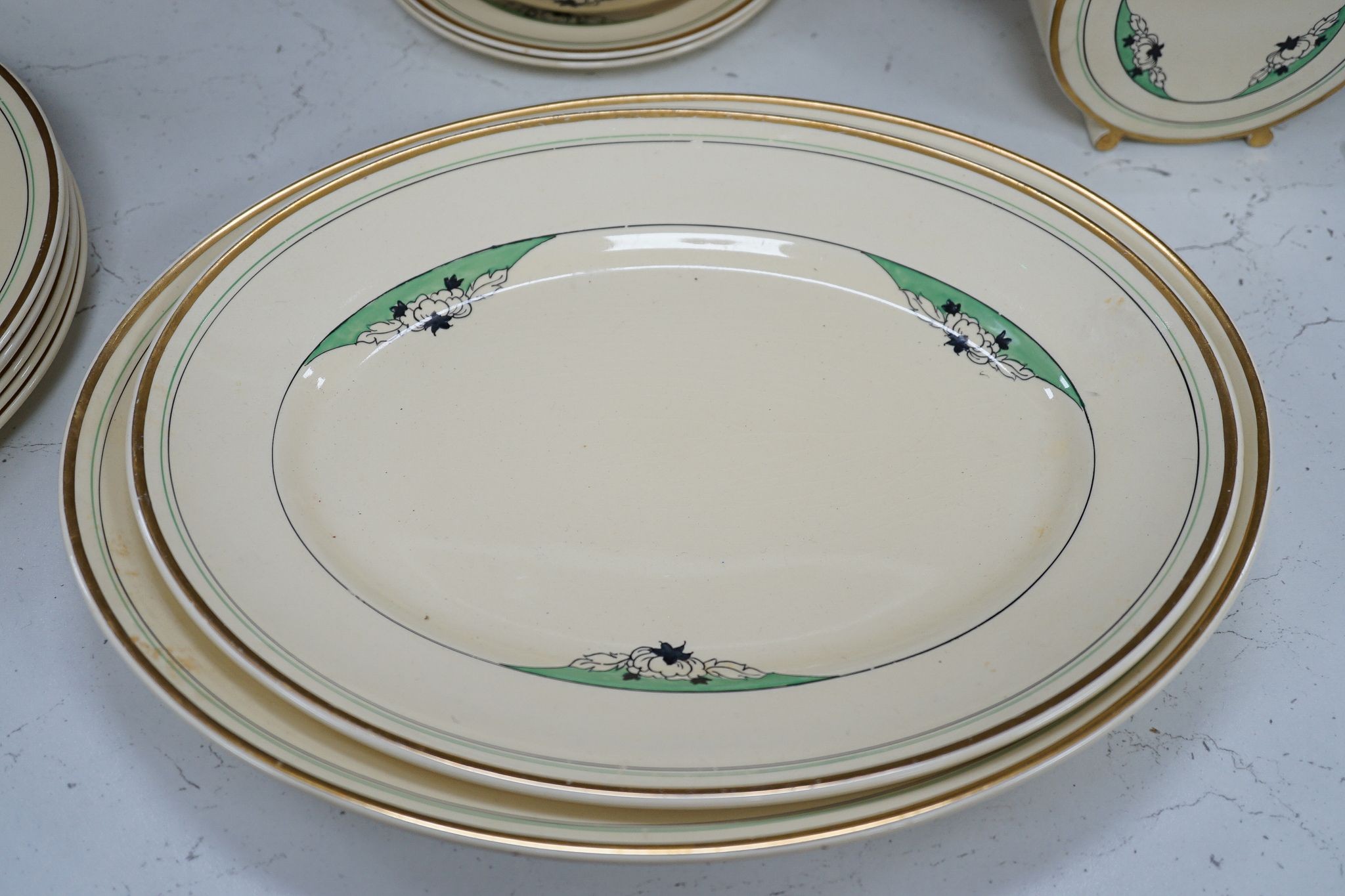 A Clarice Cliff Biarritz thirty-four piece soup set